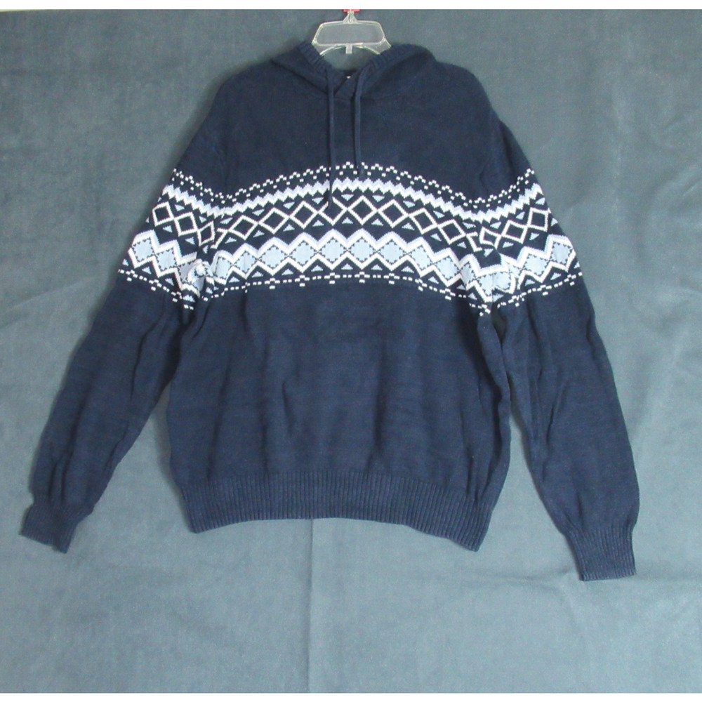 Urban Pipeline Sweater Mens Size XL Blue Fair Isle Knit Hoodie Arctic Preppy